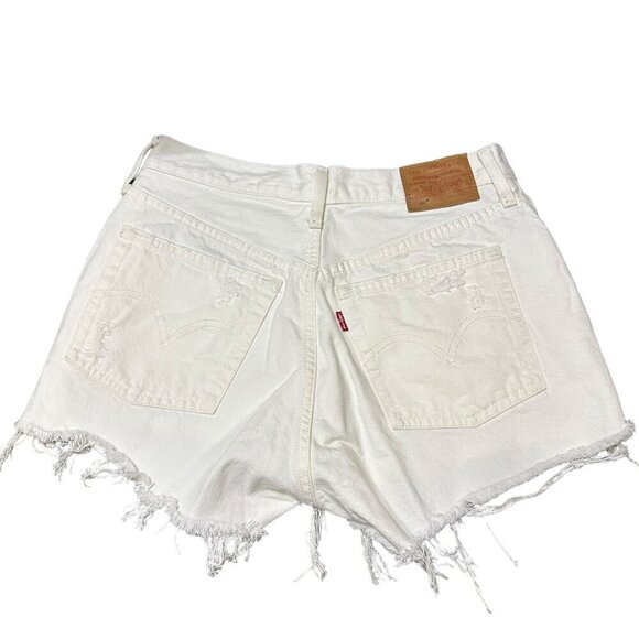 Levi's‎ Cut Off Button Fly Shorts White Distressed Casual Summer Women's Size 27 - Picture 2 of 9